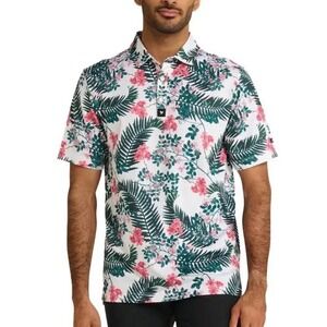 Bad Birdie The‎ Arborist Men's Large Pique Golf Polo Floral Palm UPF 50+ Stretch